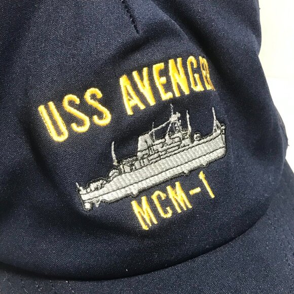 Vintage USS Avenger MCM-1 Navy Ship Snapback Hat Cap Mens Blue Large Made inUSA - Picture 3 of 14